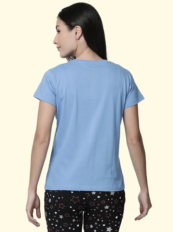 Blue_Printed_Round_Neck_T-Shirt_For_Women