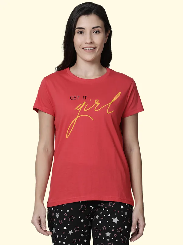 Pink_Printed_Round_Neck_T-Shirt_For_Women