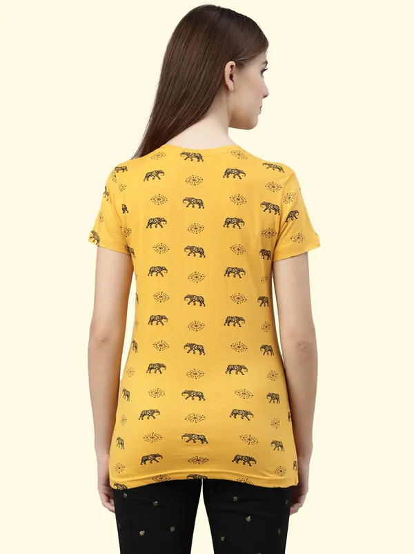 Yellow_Printed_Round_Neck_T-Shirt_For_Women