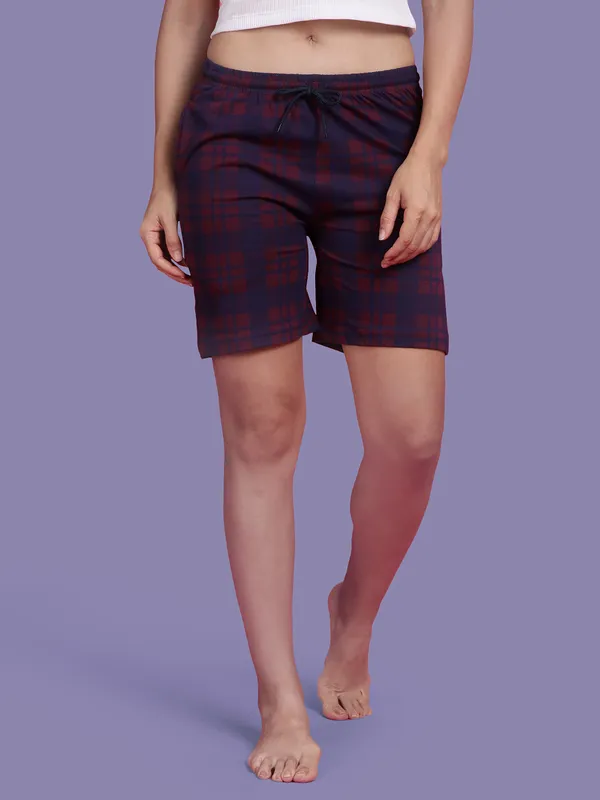 Kryptic_Checkered_Women_Maroon_Regular_Shorts