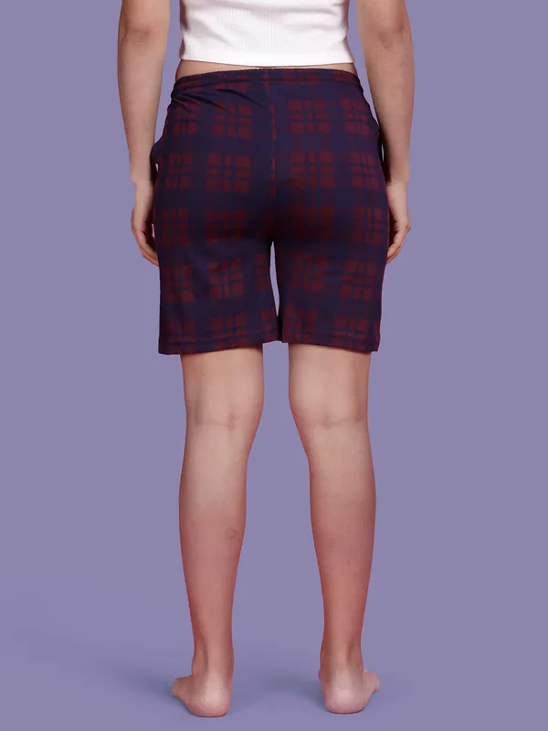 Kryptic_Checkered_Women_Maroon_Regular_Shorts