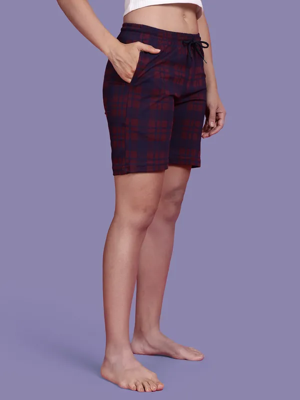 Kryptic_Checkered_Women_Maroon_Regular_Shorts