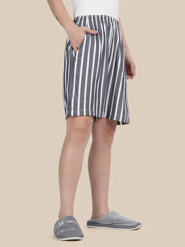 Navy_Kryptic_Women_Lounge_shorts_pure_cotton_striped_relaxed_fit_with_side_pocket_and_adjustable_waist