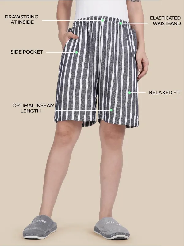 Navy_Kryptic_Women_Lounge_shorts_pure_cotton_striped_relaxed_fit_with_side_pocket_and_adjustable_waist