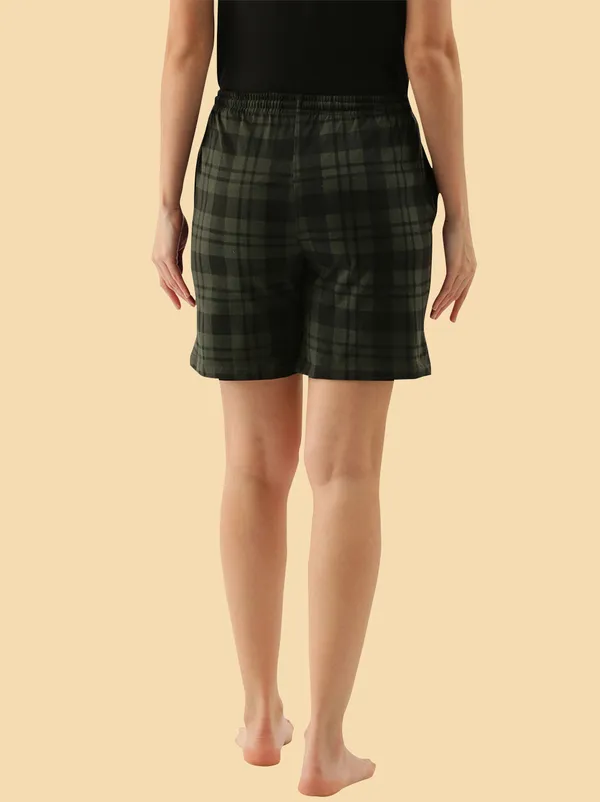 Olive_Checkered_Regular_Shorts_For_Women