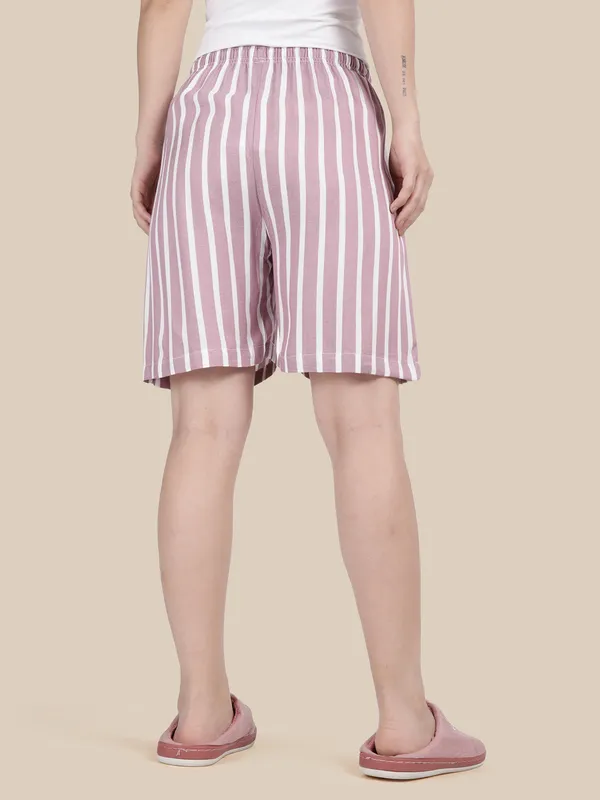 Purple_Kryptic_Women_Lounge_shorts_pure_cotton_striped_relaxed_fit_with_side_pocket_and_adjustable_waist