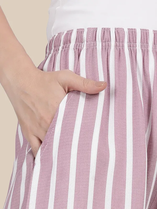 Purple_Kryptic_Women_Lounge_shorts_pure_cotton_striped_relaxed_fit_with_side_pocket_and_adjustable_waist