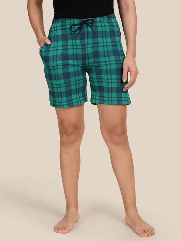 Kryptic_Checkered_Women_Light_Green_Regular_Shorts