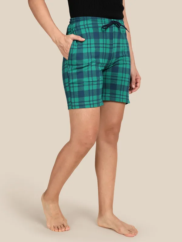 Kryptic_Checkered_Women_Light_Green_Regular_Shorts