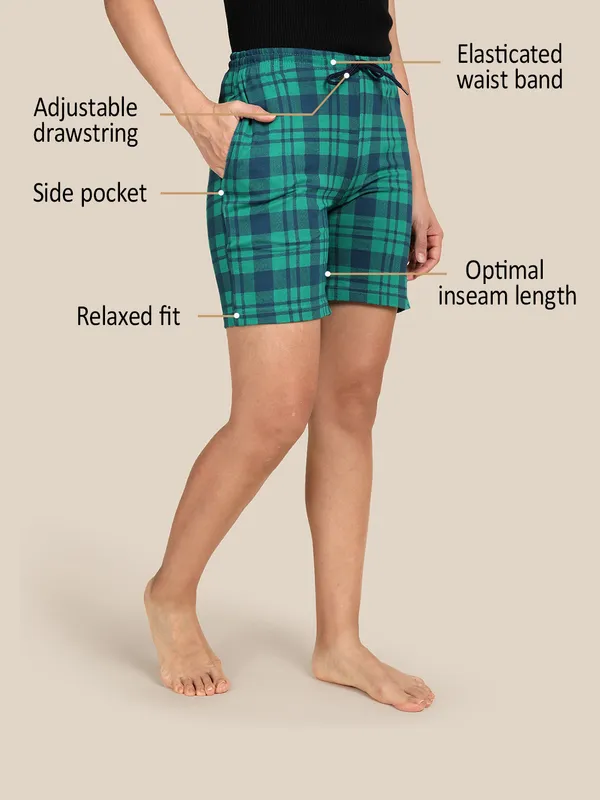 Kryptic_Checkered_Women_Light_Green_Regular_Shorts