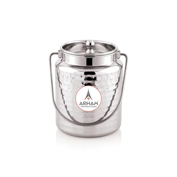 Stainless_Steel_Hammered_Barni,_Milk_Can,_Canister,_Container,_Utensils_For_Storing_Liquid_With_Inner_Lid