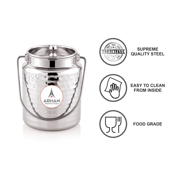Stainless_Steel_Hammered_Barni,_Milk_Can,_Canister,_Container,_Utensils_For_Storing_Liquid_With_Inner_Lid
