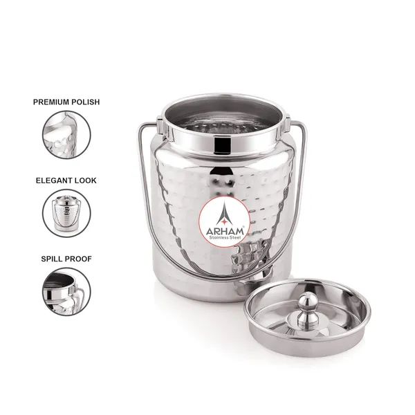 Stainless_Steel_Hammered_Barni,_Milk_Can,_Canister,_Container,_Utensils_For_Storing_Liquid_With_Inner_Lid