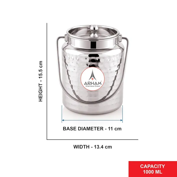 Stainless_Steel_Hammered_Barni,_Milk_Can,_Canister,_Container,_Utensils_For_Storing_Liquid_With_Inner_Lid