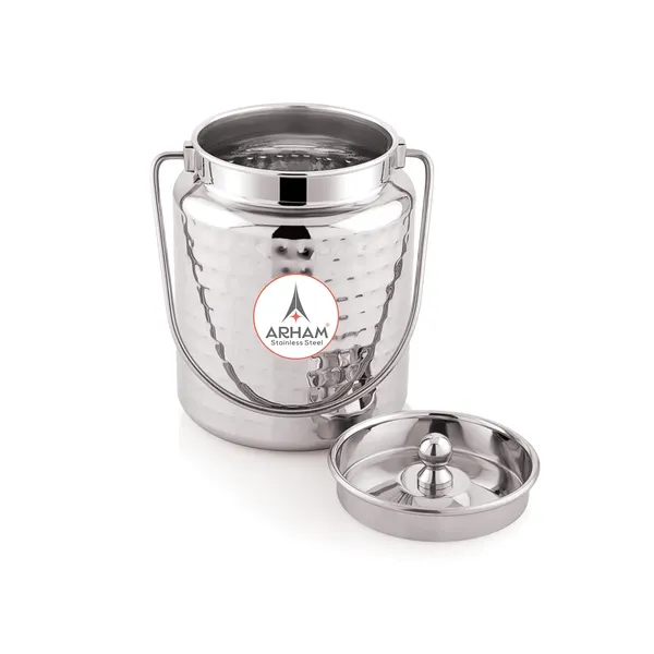 Stainless_Steel_Hammered_Barni,_Milk_Can,_Canister,_Container,_Utensils_For_Storing_Liquid_With_Inner_Lid