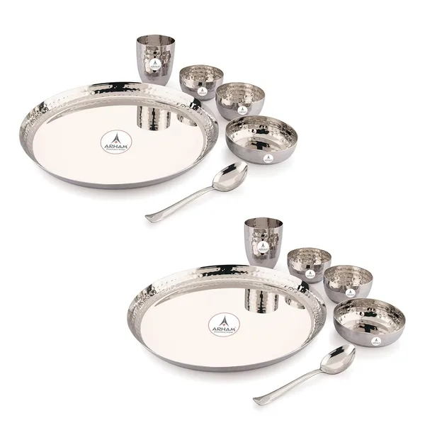 Stainless_Steel_Hammered_Premium_Saffron_Thali_Set_(Pack_Of_2)_(Standard_Size)
