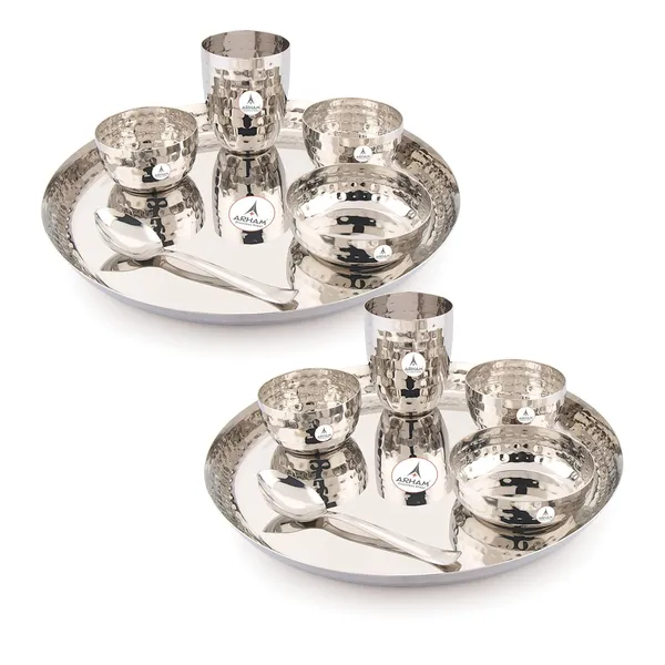 Stainless_Steel_Hammered_Premium_Saffron_Thali_Set_(Pack_Of_2)_(Big_Size)