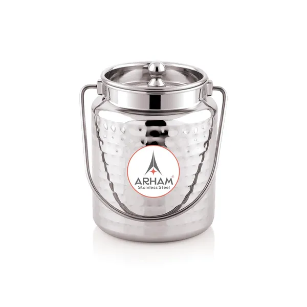 Stainless_Steel_Hammered_Barni,_Milk_Can,_Canister,_Container,_Utensils_For_Storing_Liquid_With_Inner_Lid