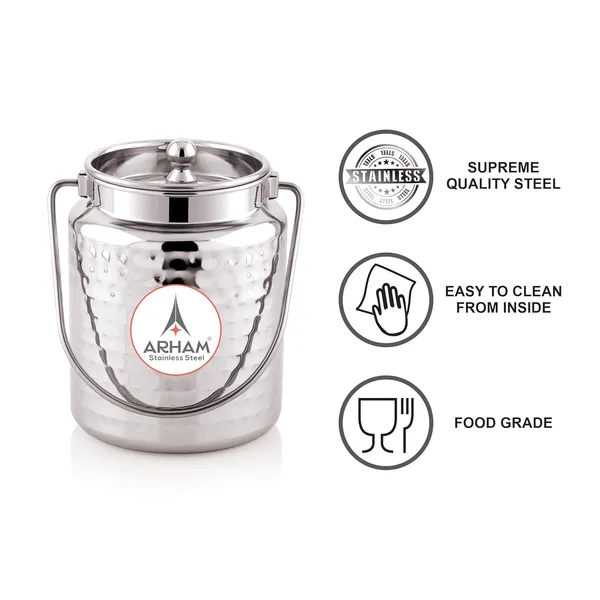 Stainless_Steel_Hammered_Barni,_Milk_Can,_Canister,_Container,_Utensils_For_Storing_Liquid_With_Inner_Lid