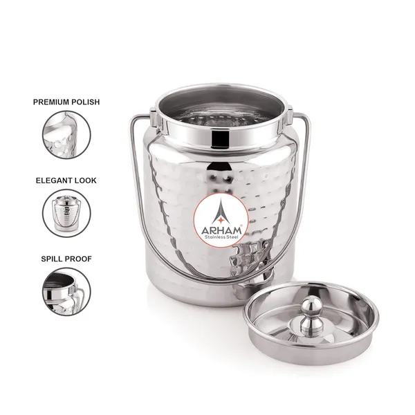 Stainless_Steel_Hammered_Barni,_Milk_Can,_Canister,_Container,_Utensils_For_Storing_Liquid_With_Inner_Lid