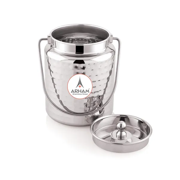 Stainless_Steel_Hammered_Barni,_Milk_Can,_Canister,_Container,_Utensils_For_Storing_Liquid_With_Inner_Lid