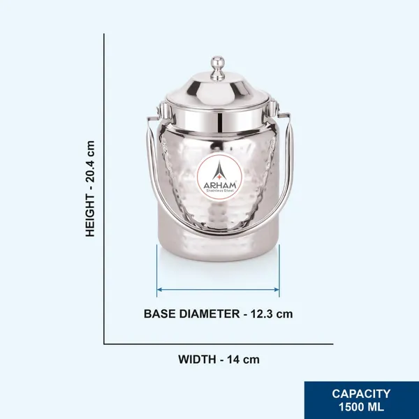 Stainless_Steel_Hammered_Heavy_Gauge_Pipe_Handle_With_Inner_Lid_Milk_Can,_Ghee_Container,_Can_For_Storing_Liquid