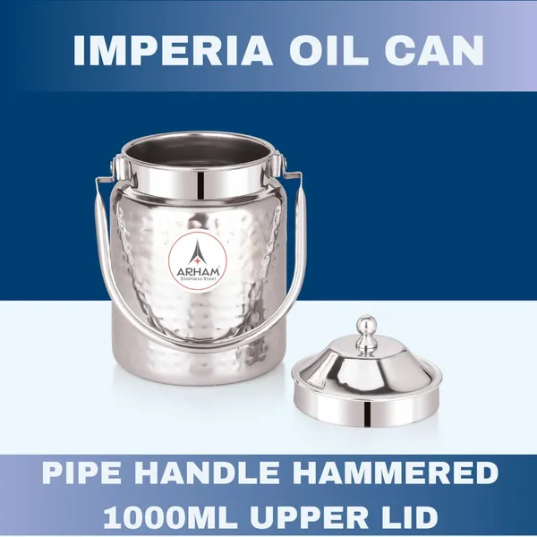 Stainless_Steel_Hammered_Heavy_Gauge_Pipe_Handle_With_Inner_Lid_Milk_Can,_Ghee_Container,_Can_For_Storing_Liquid