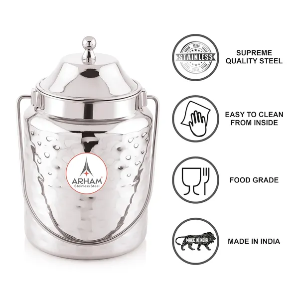 Stainless_Steel_Hammered_Heavy_Gauge_Akhand_(Jointless)_Barni,_Milk_Can,_Ghee_Container,_Can_For_Storing_Liquid_(With_Upper_Lid)