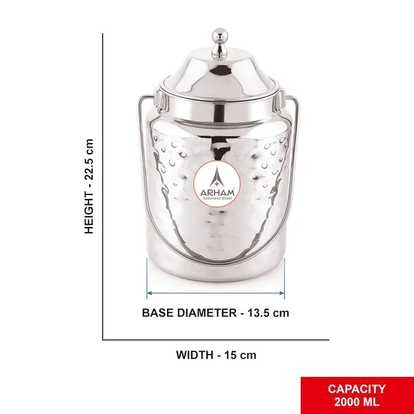 Stainless_Steel_Hammered_Heavy_Gauge_Akhand_(Jointless)_Barni,_Milk_Can,_Ghee_Container,_Can_For_Storing_Liquid_(With_Upper_Lid)
