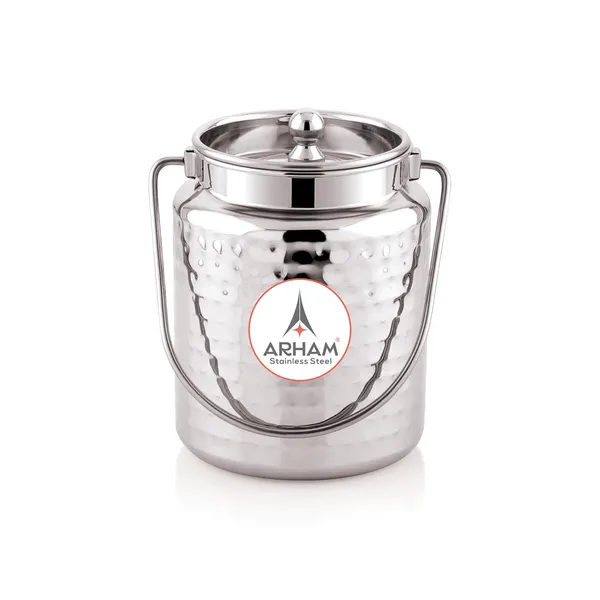 Stainless_Steel_Hammered_Barni,_Milk_Can,_Canister,_Container,_Utensils_For_Storing_Liquid_With_Inner_Lid