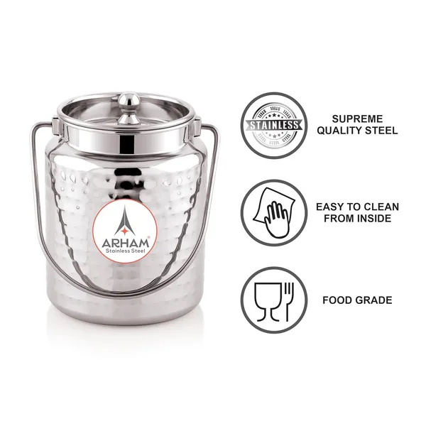 Stainless_Steel_Hammered_Barni,_Milk_Can,_Canister,_Container,_Utensils_For_Storing_Liquid_With_Inner_Lid