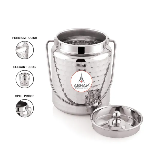Stainless_Steel_Hammered_Barni,_Milk_Can,_Canister,_Container,_Utensils_For_Storing_Liquid_With_Inner_Lid