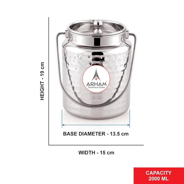 Stainless_Steel_Hammered_Barni,_Milk_Can,_Canister,_Container,_Utensils_For_Storing_Liquid_With_Inner_Lid