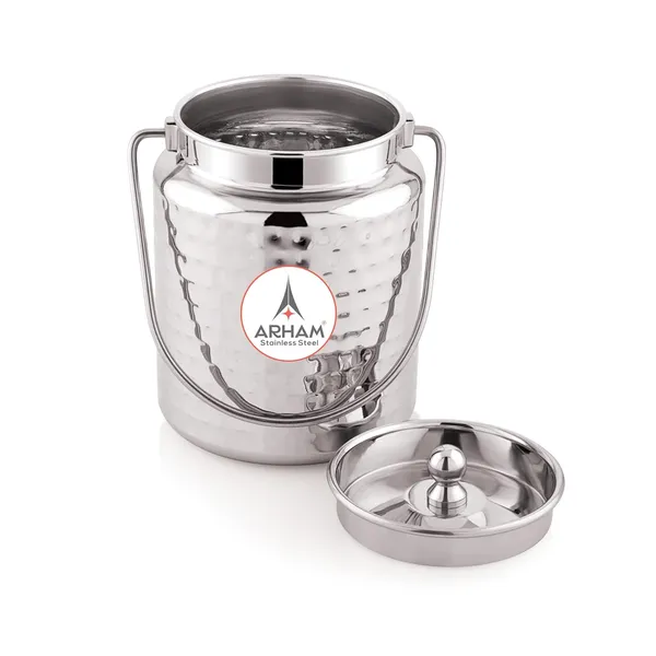 Stainless_Steel_Hammered_Barni,_Milk_Can,_Canister,_Container,_Utensils_For_Storing_Liquid_With_Inner_Lid