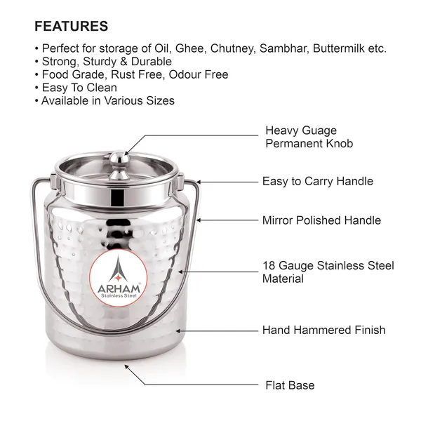 Stainless_Steel_Hammered_Barni,_Milk_Can,_Canister,_Container,_Utensils_For_Storing_Liquid_With_Inner_Lid