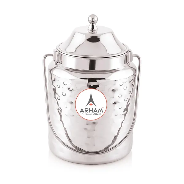 Stainless_Steel_Hammered_Heavy_Gauge_Akhand_(Jointless)_Barni,_Milk_Can,_Ghee_Container,_Can_For_Storing_Liquid_(With_Upper_Lid)