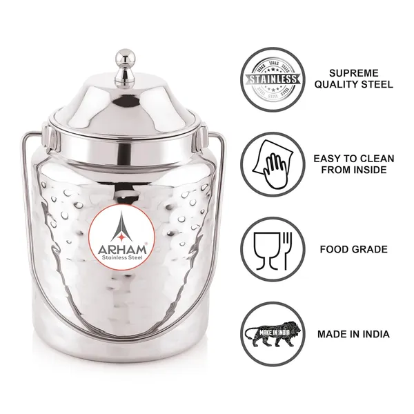 Stainless_Steel_Hammered_Heavy_Gauge_Akhand_(Jointless)_Barni,_Milk_Can,_Ghee_Container,_Can_For_Storing_Liquid_(With_Upper_Lid)