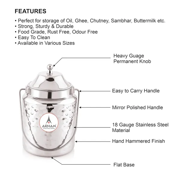 Stainless_Steel_Hammered_Heavy_Gauge_Akhand_(Jointless)_Barni,_Milk_Can,_Ghee_Container,_Can_For_Storing_Liquid_(With_Upper_Lid)