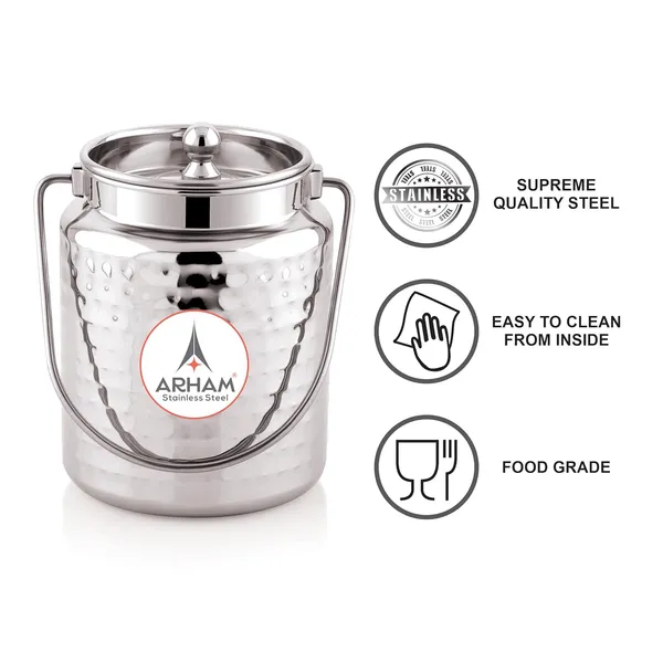 Stainless_Steel_Hammered_Barni,_Milk_Can,_Canister,_Container,_Utensils_For_Storing_Liquid_With_Inner_Lid