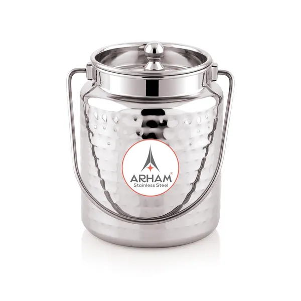 Stainless_Steel_Hammered_Barni,_Milk_Can,_Canister,_Container,_Utensils_For_Storing_Liquid_With_Inner_Lid