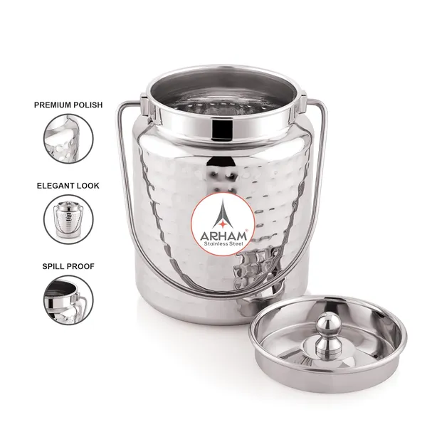Stainless_Steel_Hammered_Barni,_Milk_Can,_Canister,_Container,_Utensils_For_Storing_Liquid_With_Inner_Lid