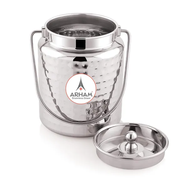 Stainless_Steel_Hammered_Barni,_Milk_Can,_Canister,_Container,_Utensils_For_Storing_Liquid_With_Inner_Lid