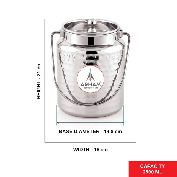 Stainless_Steel_Hammered_Barni,_Milk_Can,_Canister,_Container,_Utensils_For_Storing_Liquid_With_Inner_Lid
