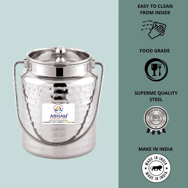 Stainless_Steel_Hammered_Barni,_Milk_Can,_Canister,_Container,_Utensils_For_Storing_Liquid_With_Inner_Lid