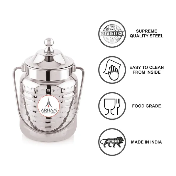 Stainless_Steel_Hammered_Heavy_Gauge_Akhand_(Jointless)_Barni,_Milk_Can,_Ghee_Container,_Can_For_Storing_Liquid_(With_Upper_Lid)