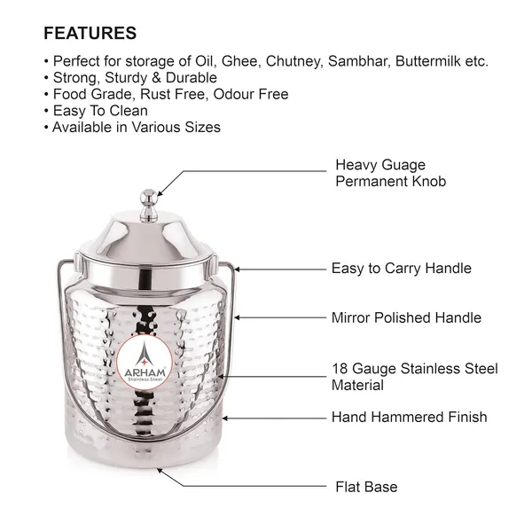 Stainless_Steel_Hammered_Heavy_Gauge_Akhand_(Jointless)_Barni,_Milk_Can,_Ghee_Container,_Can_For_Storing_Liquid_(With_Upper_Lid)