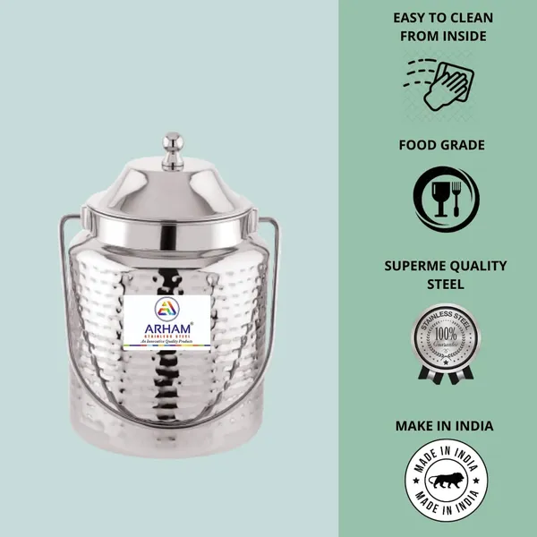Stainless_Steel_Hammered_Heavy_Gauge_Akhand_(Jointless)_Barni,_Milk_Can,_Ghee_Container,_Can_For_Storing_Liquid_(With_Upper_Lid)