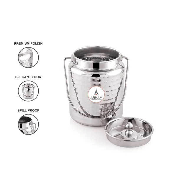 Stainless_Steel_Hammered_Barni,_Milk_Can,_Canister,_Container,_Utensils_For_Storing_Liquid_With_Inner_Lid
