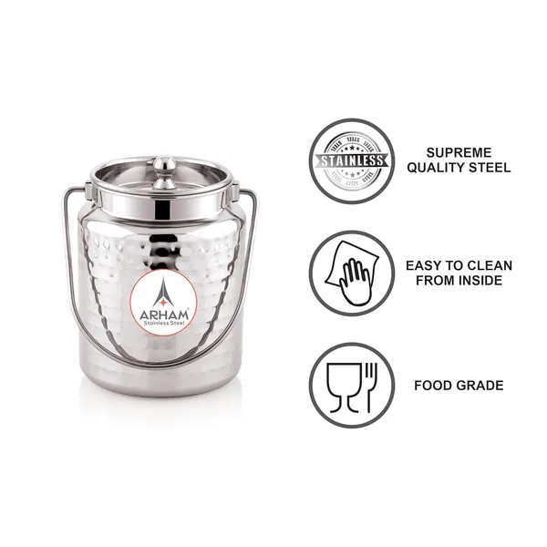 Stainless_Steel_Hammered_Barni,_Milk_Can,_Canister,_Container,_Utensils_For_Storing_Liquid_With_Inner_Lid
