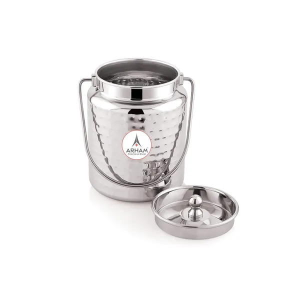 Stainless_Steel_Hammered_Barni,_Milk_Can,_Canister,_Container,_Utensils_For_Storing_Liquid_With_Inner_Lid